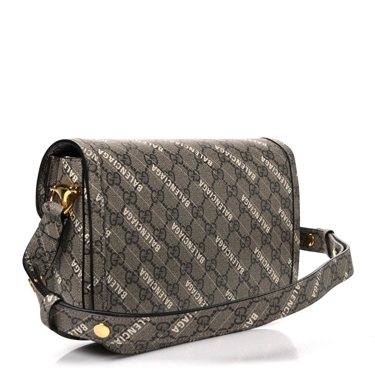 X BALENCIAGA GG Supreme Monogram Logo Print Horsebit 1955 Shoulder Bag Beige Ebony
