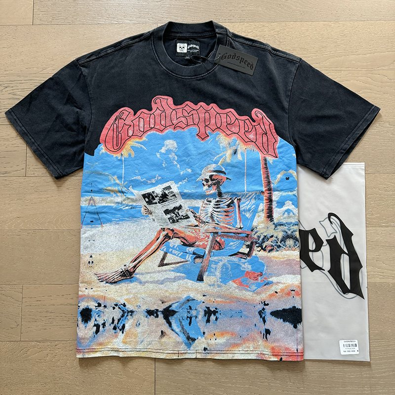 Godspeed Beach Skeleton Graphic T-Shirt