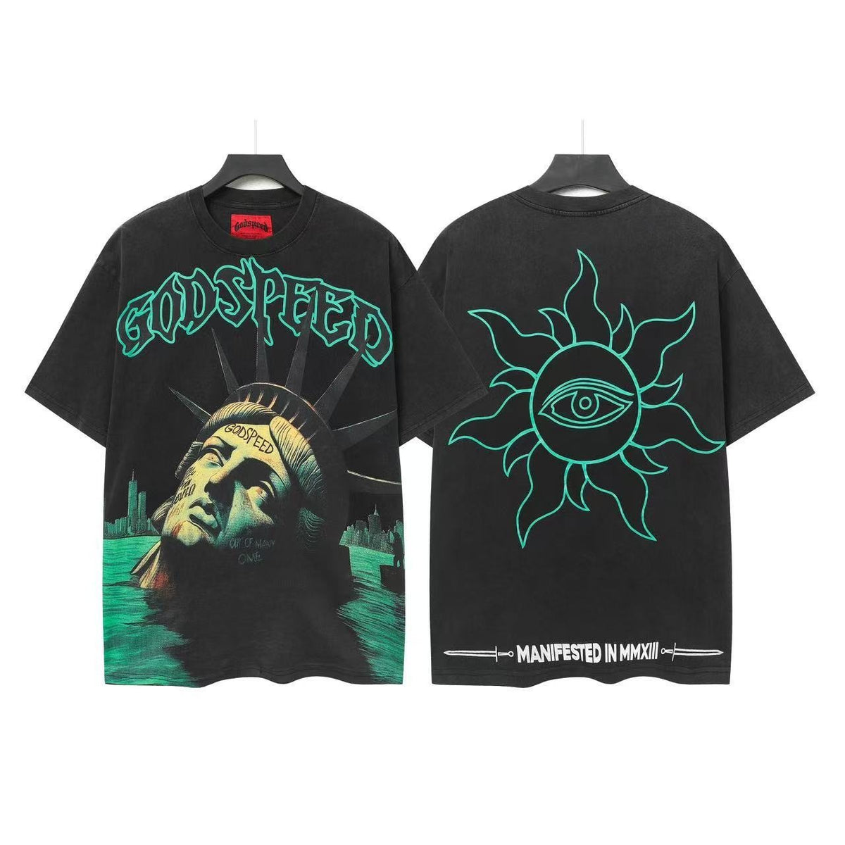 Godspeed Liberty Face Eye Sun Graphic T-Shirt