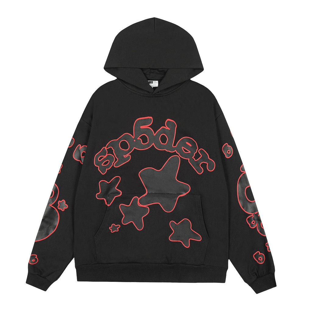 Sp5der Black Red Outline Star Graphic Hoodie