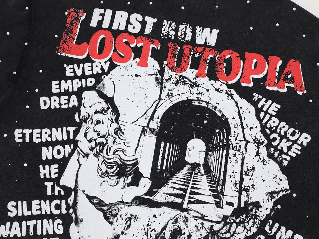 FIRST ROW Lost Utopia Illusion Cropped Graphic T-Shirt