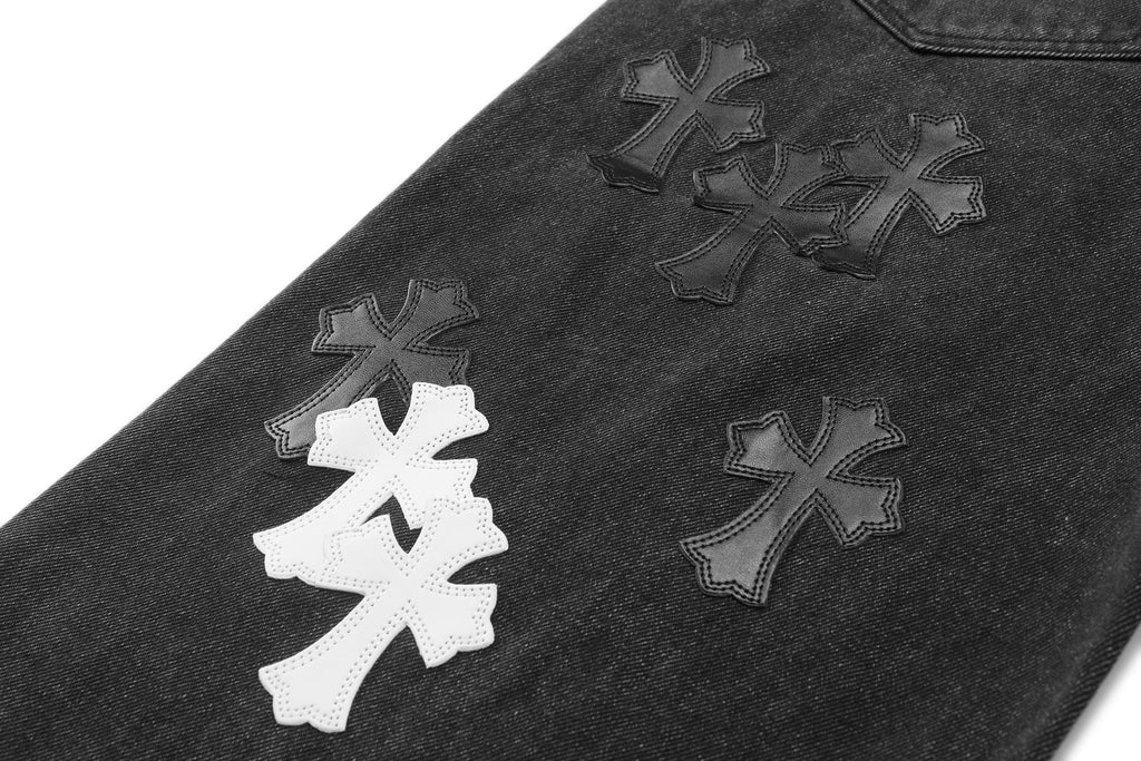 Chrome Hearts Cross Applique Washed Black Jeans