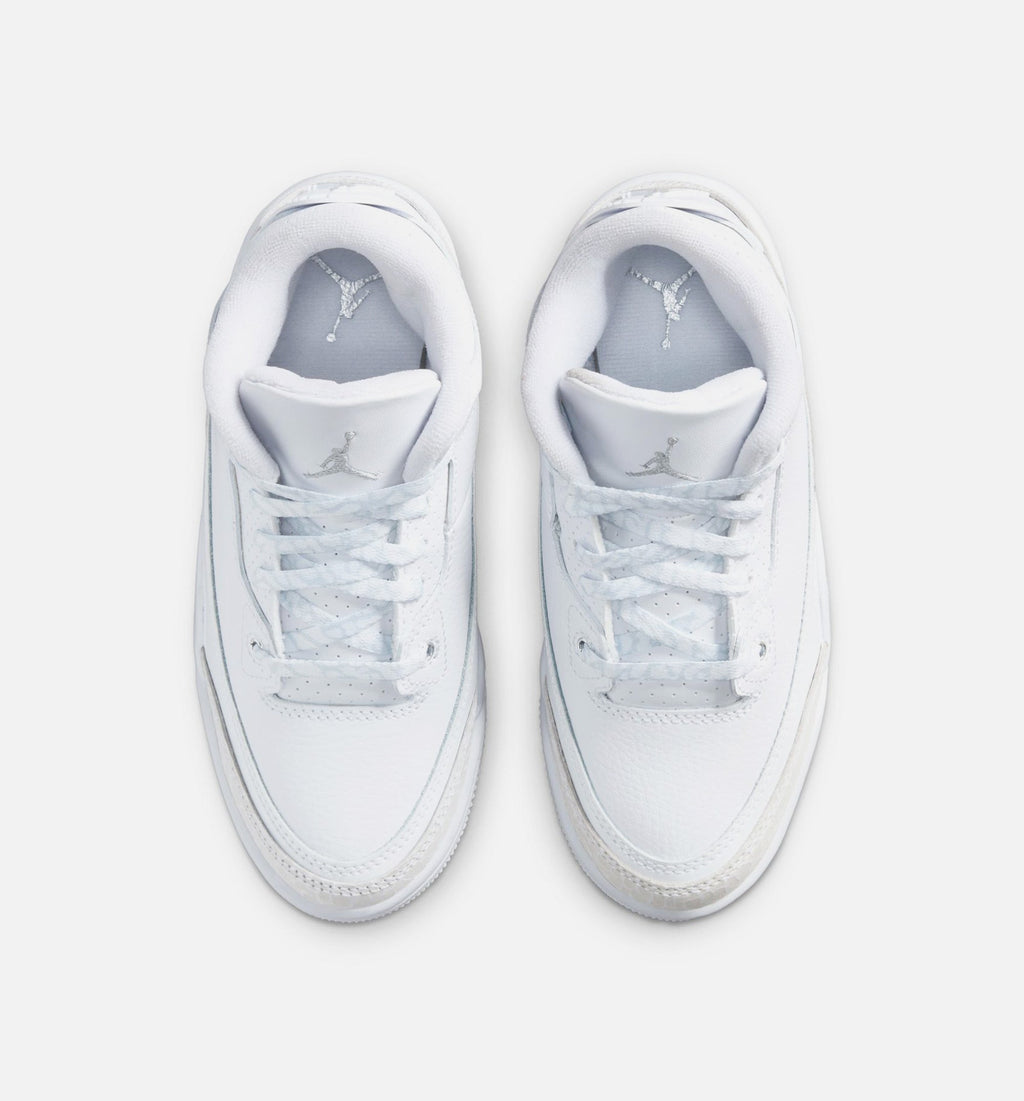 Air Jordan 3 Retro White and Silver | Preschool Lifestyle Shoe | White/Metallic Silver