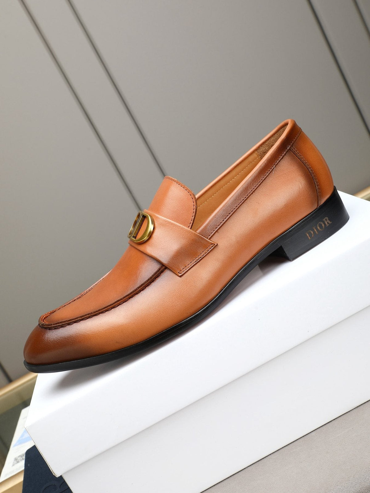 Dior Cognac Brown Gold-Hardware Loafers