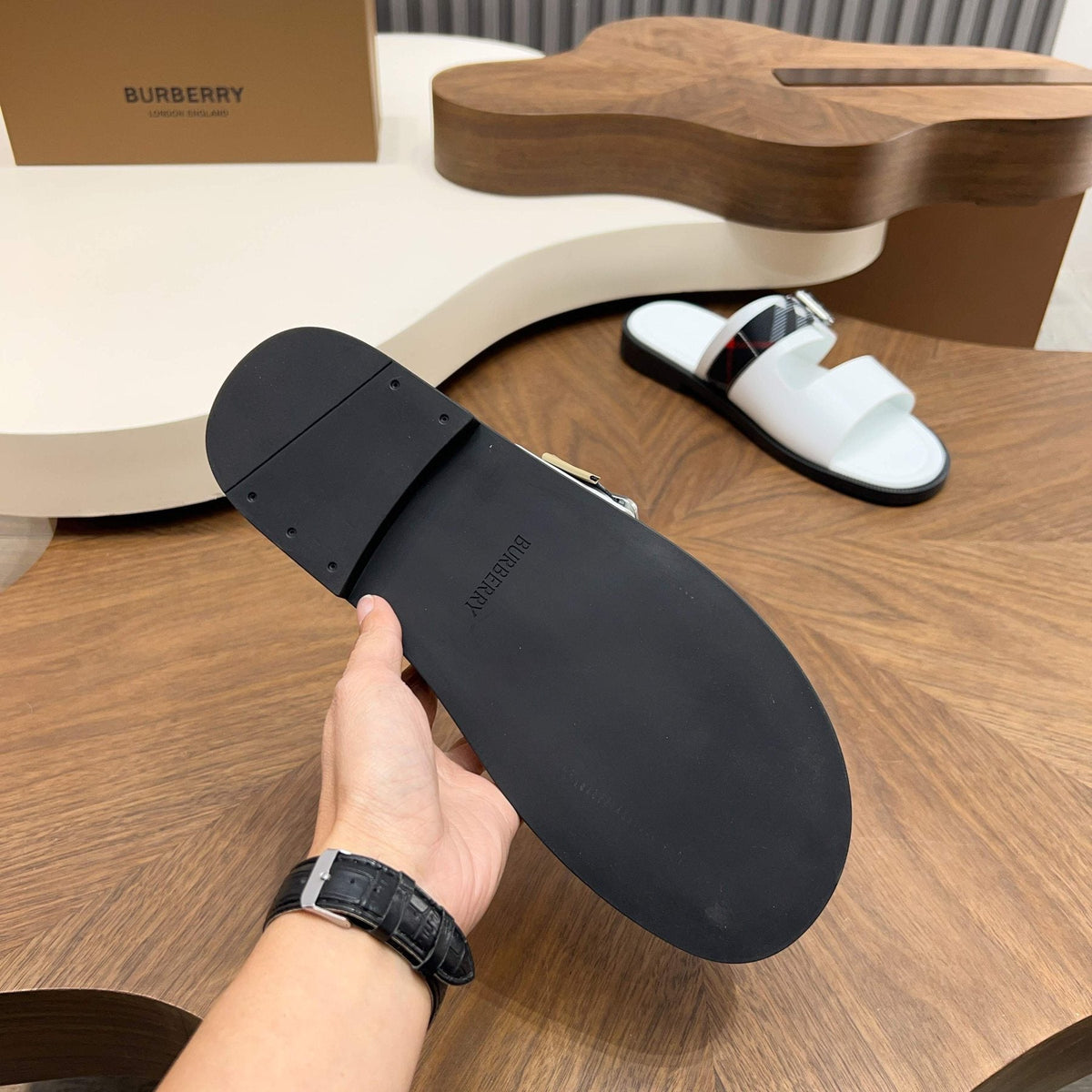 Burberry Plaid Buckle Slide Sandals
