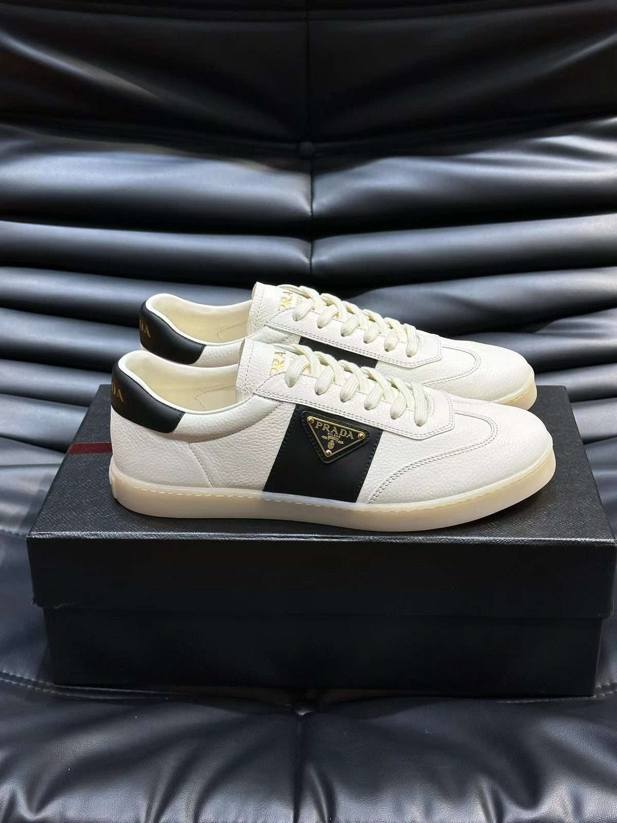 Prada Men's Contrast-Accent Low-Top Sneakers