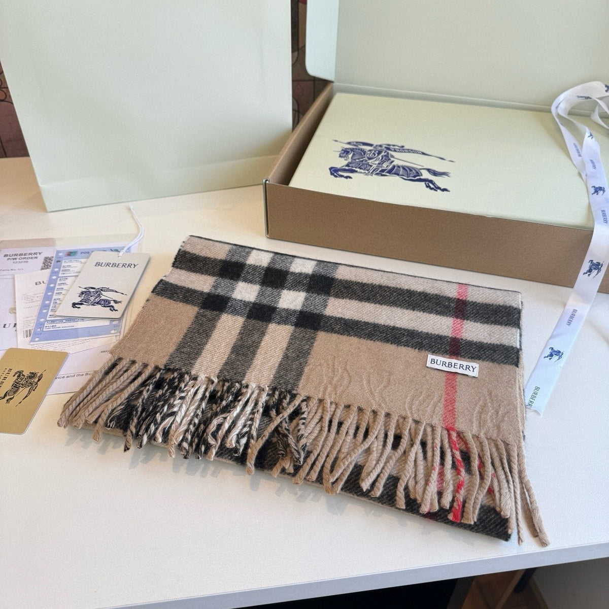 Burberry Reversible Check Fringe Scarf